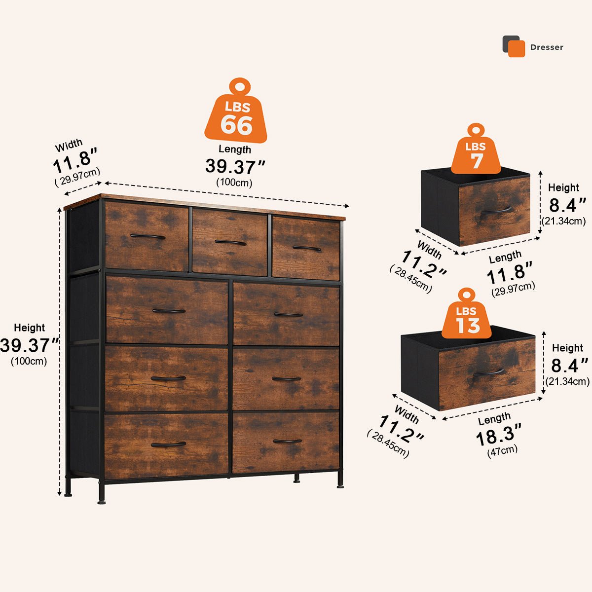 Large Capacity 5 - 10 Drawer Fabric Storage Cabinet Organizer - Flyachilles