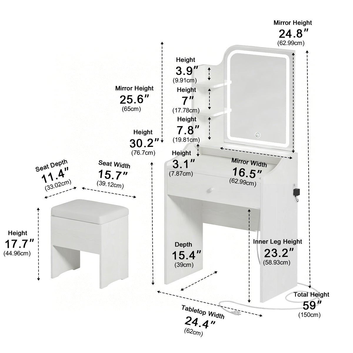 LED Makeup Vanity Table – 3-Color Temperature Light - Flyachilles
