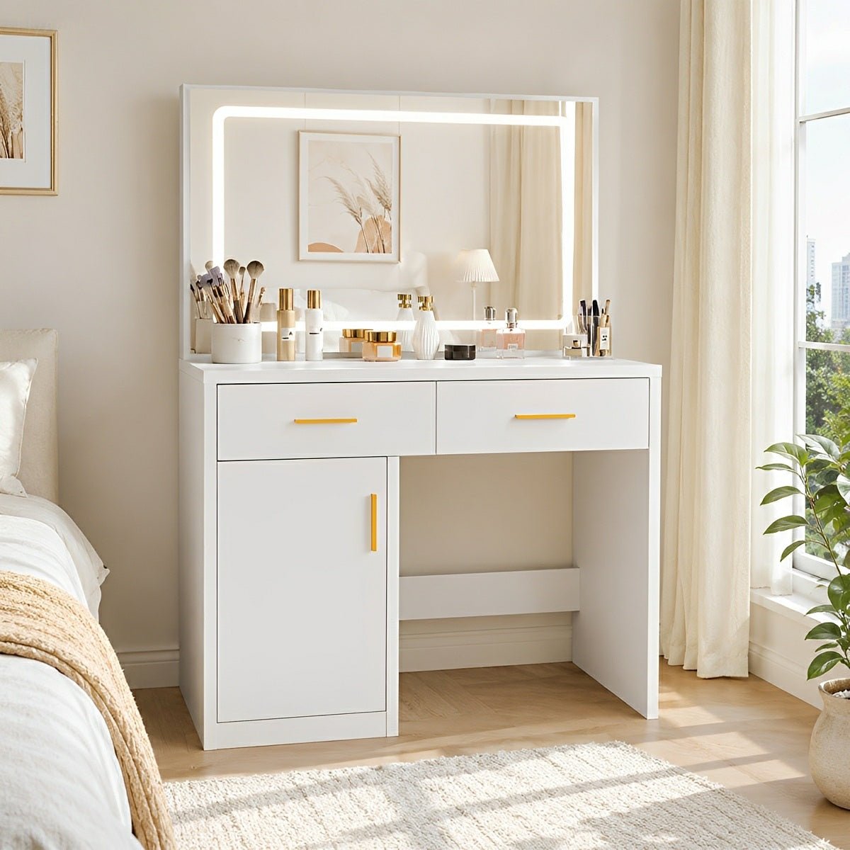 LED Makeup Vanity with Charging Station &amp; 3-Color Light - Flyachilles