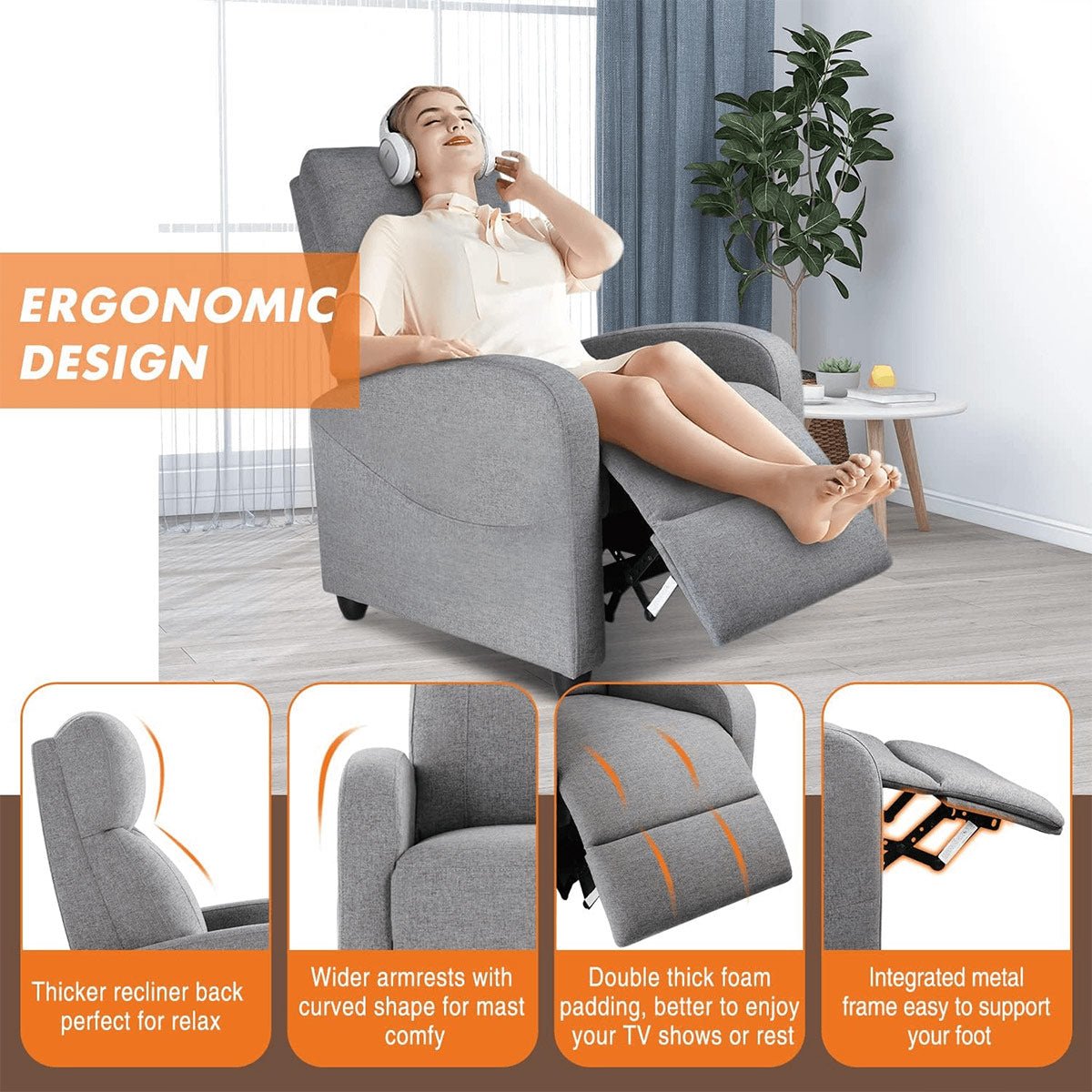 Manual Massage Heating Recliner Chair Winback Single Sofa - Flyachilles
