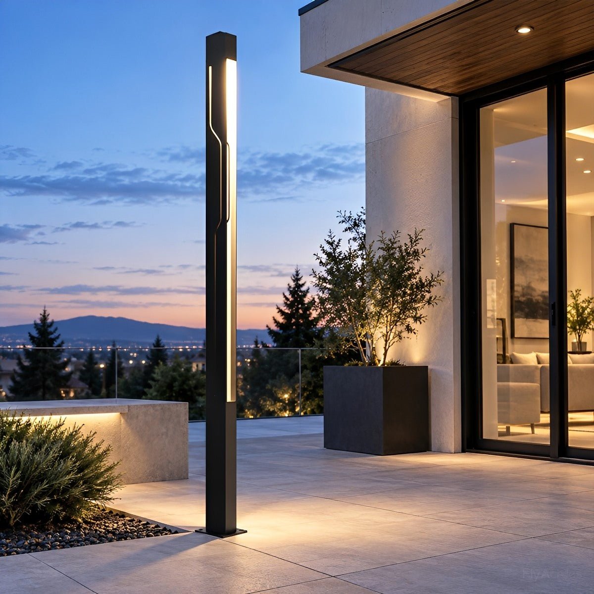 Mecha Modern Ash Black Rectangle LED Column Outdoor Pole Street Light - Flyachilles