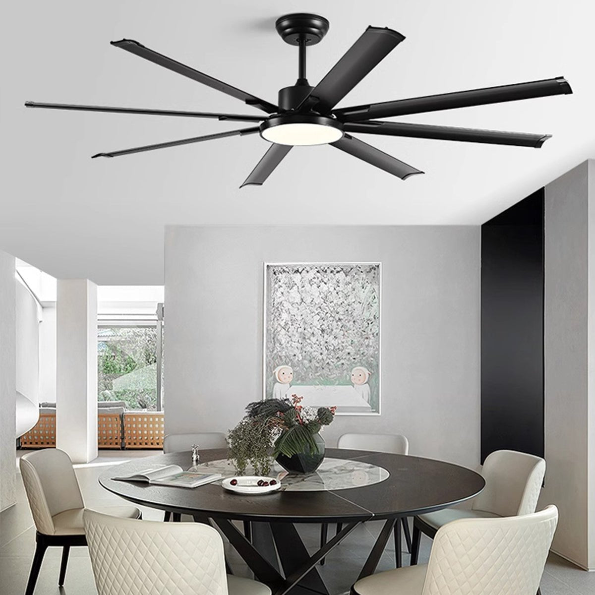 Mid - Century 8 - Blade Scandinavian Ceiling Fan with Full - Spectrum LED Light - Flyachilles
