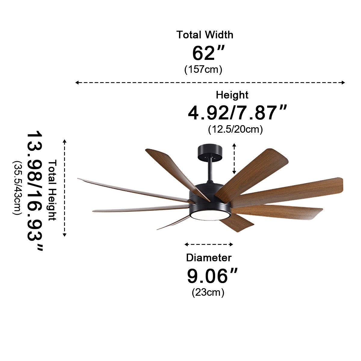 Mid - Century 8 - Blade Scandinavian Minimalist Ceiling Fan with LED Light - Flyachilles