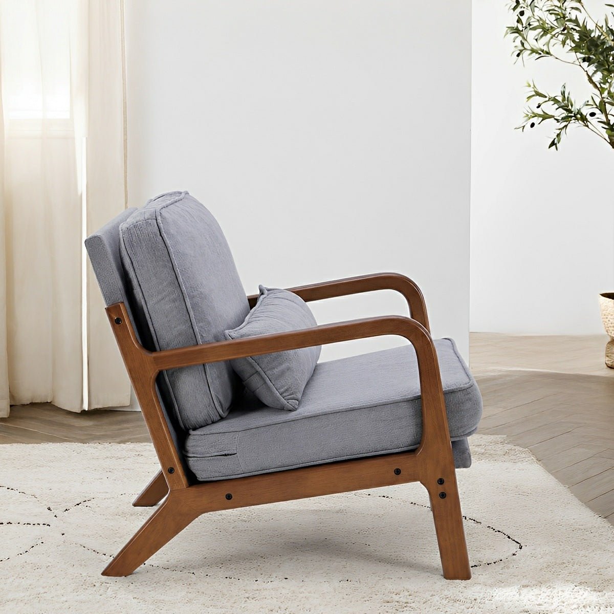 Mid Century Modern Accent Chair with Arms – Solid Wood - Flyachilles