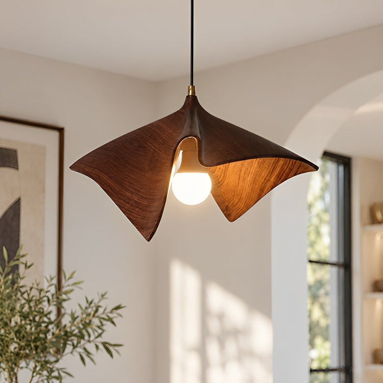 Mid-Century Modern Sculptural Wood Grain Pendant Light - Flyachilles
