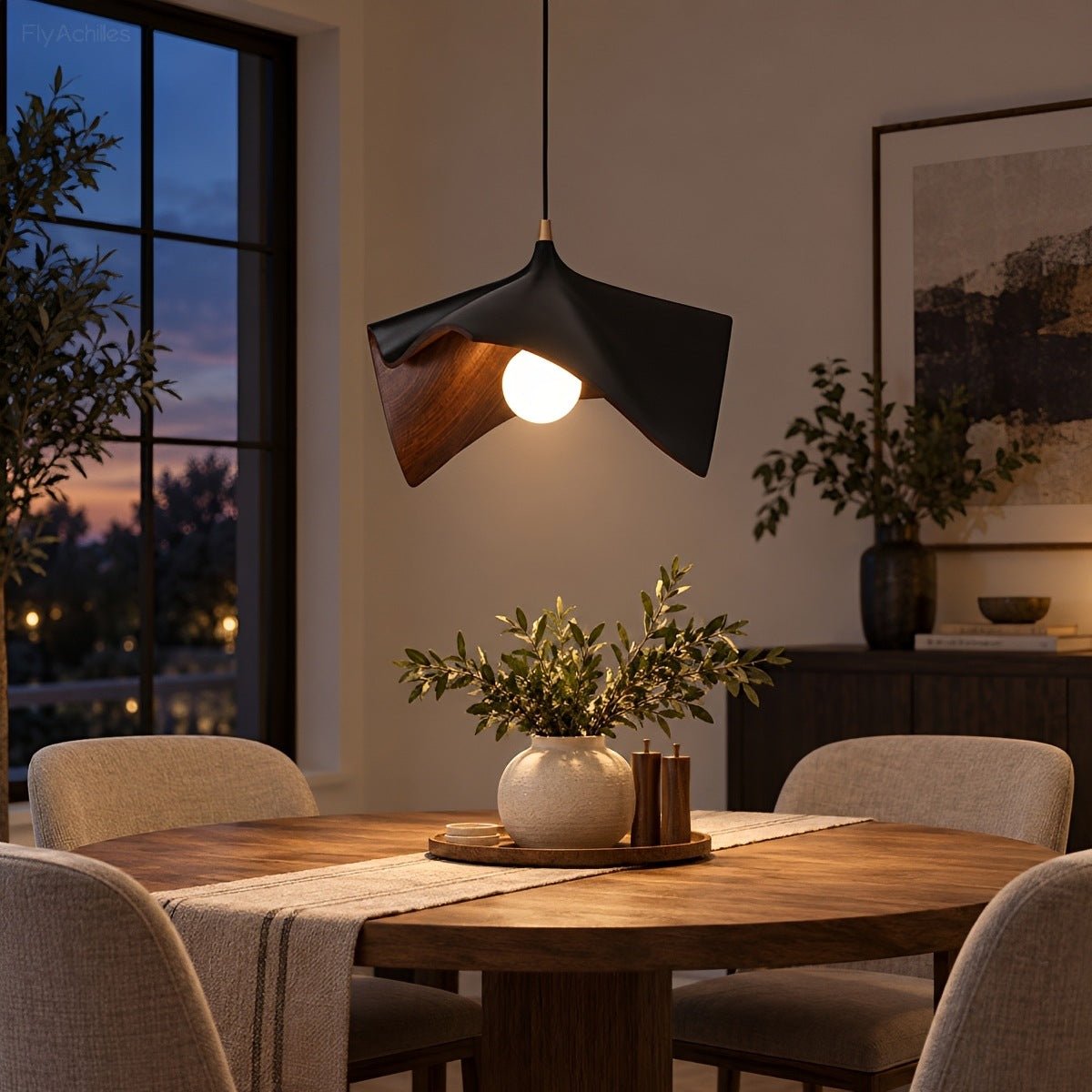 Mid-Century Modern Sculptural Wood Grain Pendant Light - Flyachilles