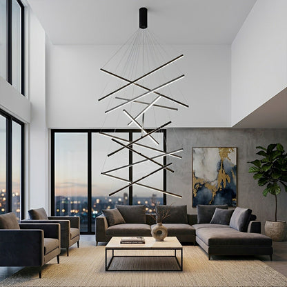 Minimalist Geometric Tiered Strip Dimming LED Black Modern Chandelier - Flyachilles