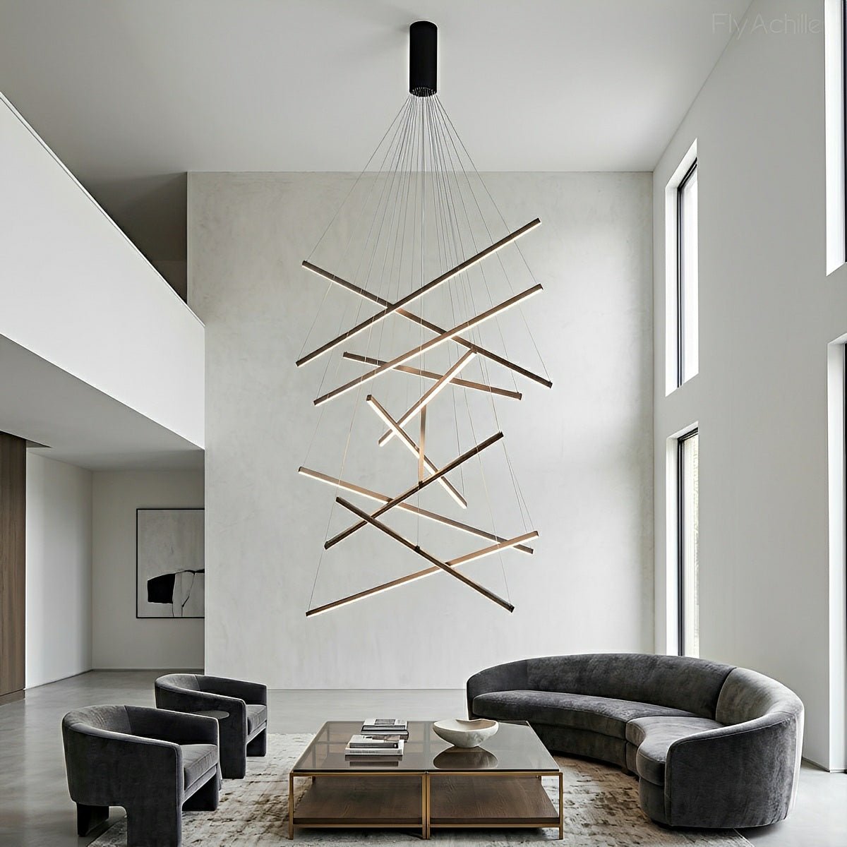 Minimalist Geometric Tiered Strip Dimming LED Black Modern Chandelier - Flyachilles