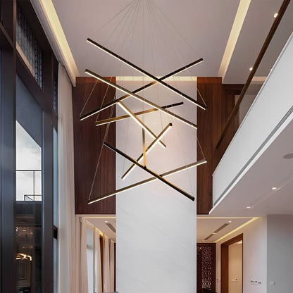 Minimalist Strip Stepless Dimming LED Black Modern Chandelier with Remote - Flyachilles
