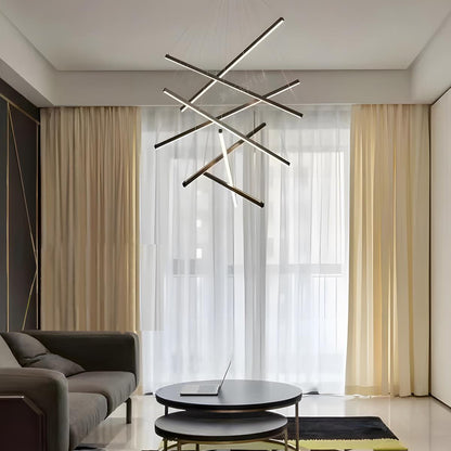 Minimalist Strip Stepless Dimming LED Black Modern Chandelier with Remote - Flyachilles