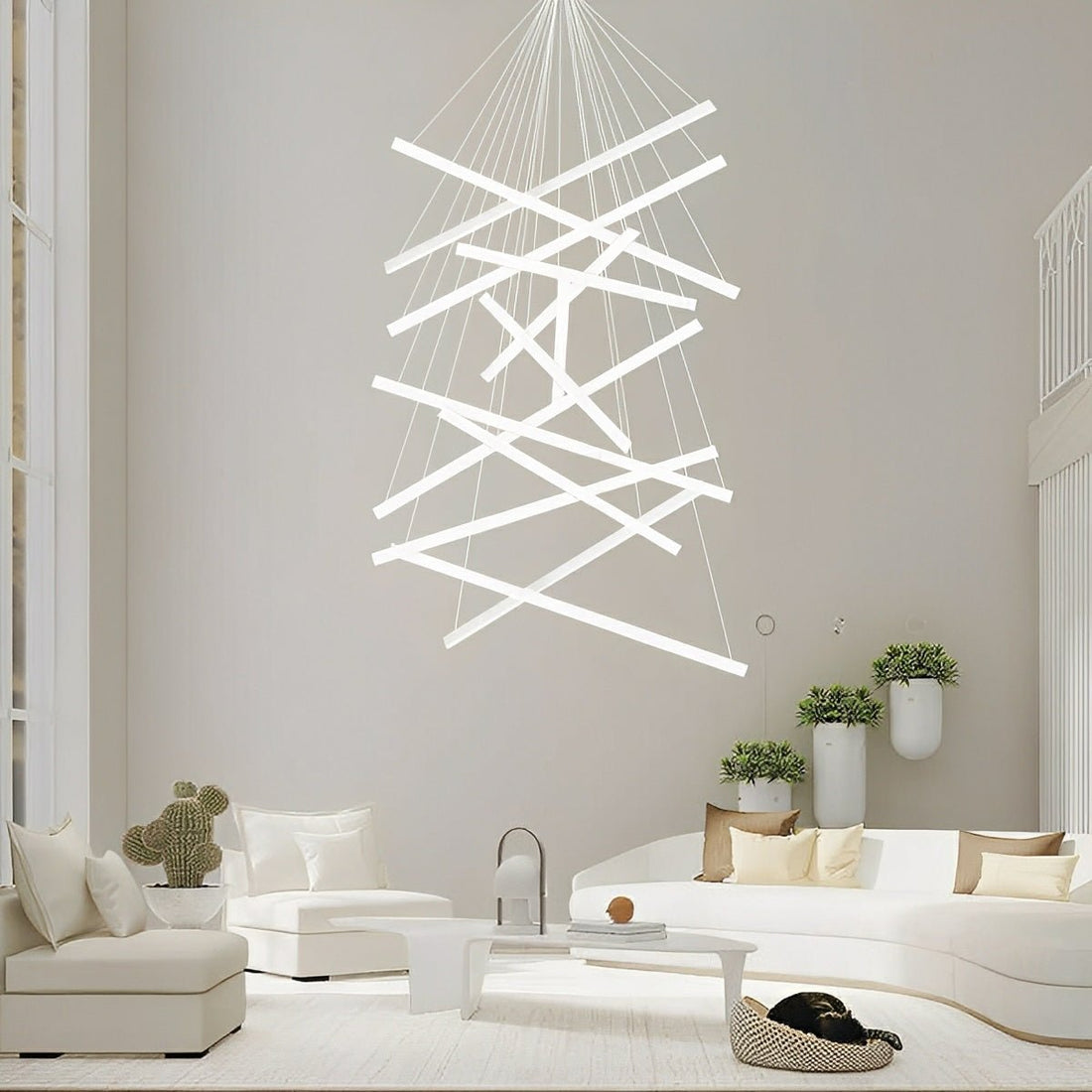 Minimalist Strip Stepless Dimming LED White Modern Chandelier - Flyachilles