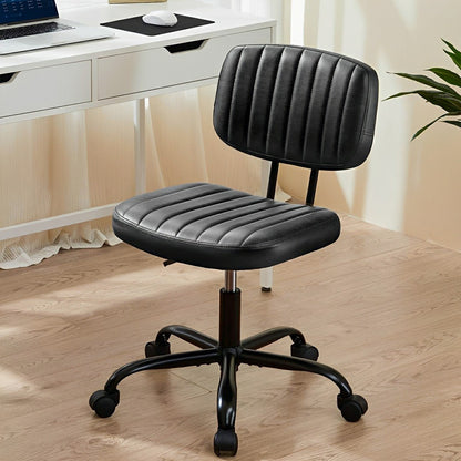 Modern Armless PU Leather Office Chair – Lumbar Support - Flyachilles