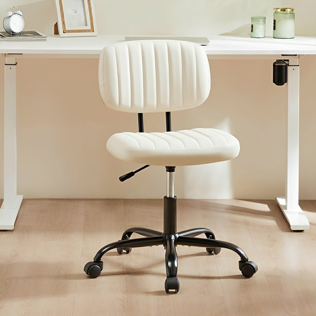 Modern Armless PU Leather Office Chair – Lumbar Support - Flyachilles
