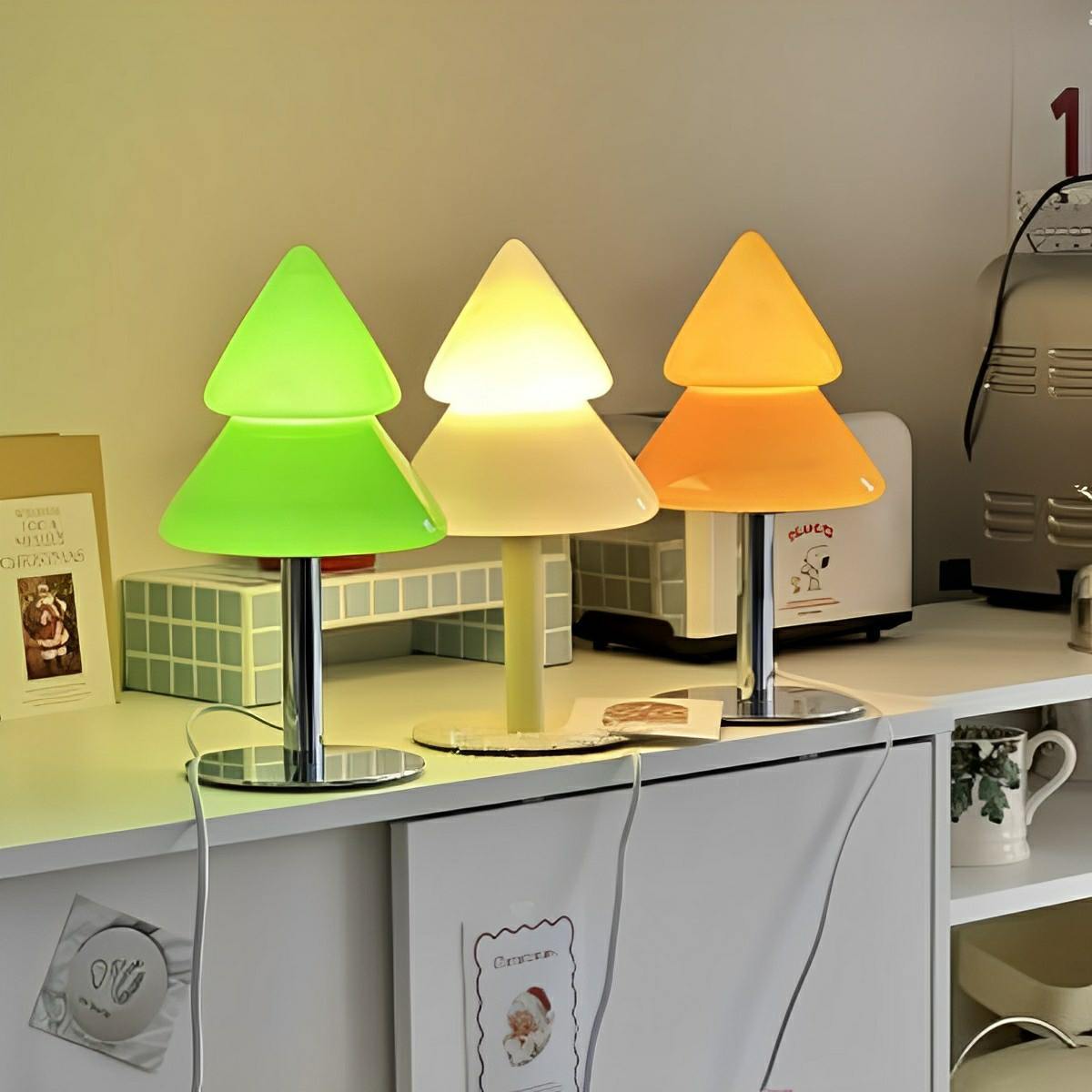 Modern Christmas Tree Glass LED Table Lamp Plug In - Flyachilles