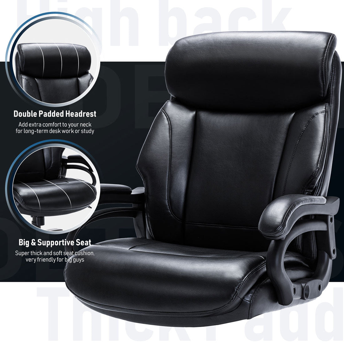 Modern Ergonomic PU Leather Computer Office Chair 400lbs - Heavy Duty - Flyachilles
