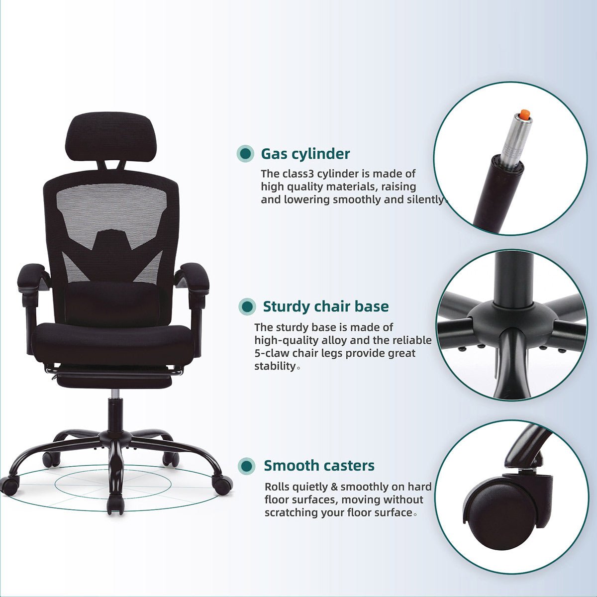 Modern Ergonomic Swivel Office Chair with Footrest &amp; Lumbar Support - Flyachilles