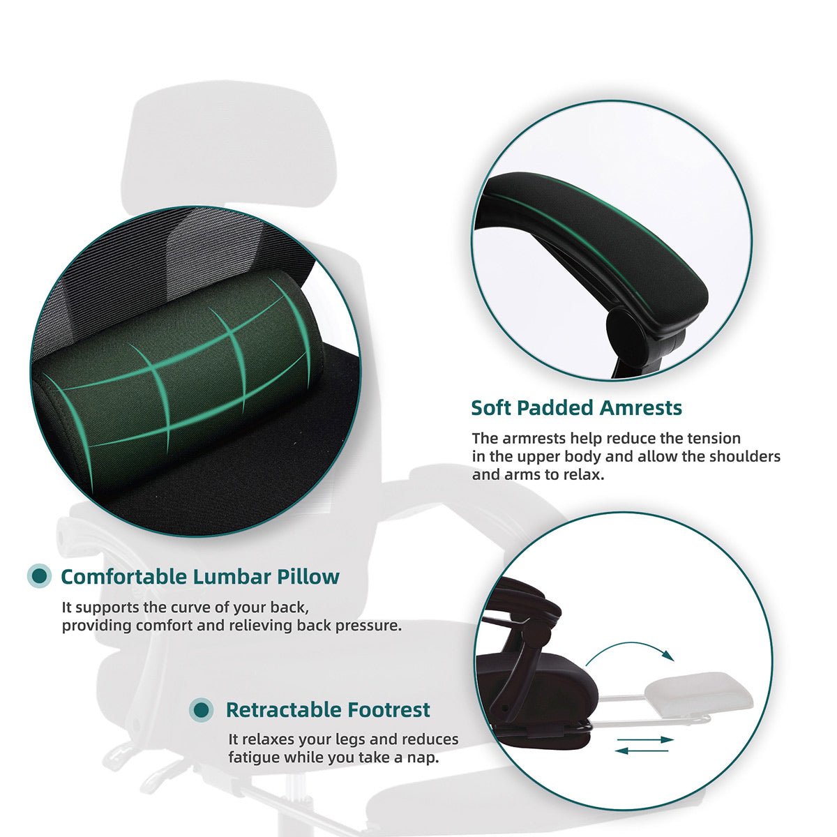 Modern Ergonomic Swivel Office Chair with Footrest &amp; Lumbar Support - Flyachilles