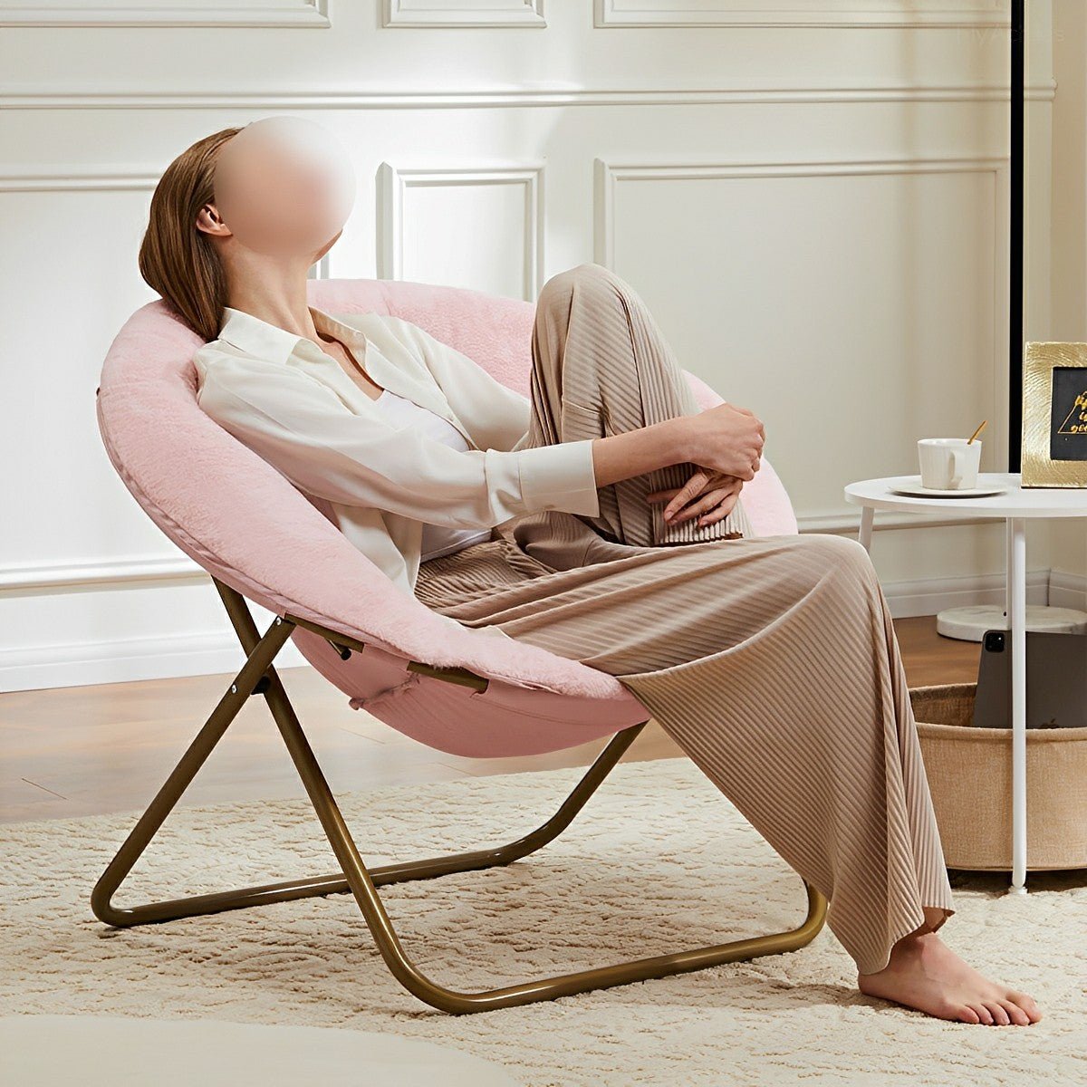 Modern Faux Fur Disc Chair – Bedroom, Living Room - Flyachilles