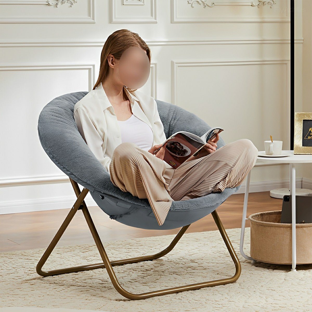 Modern Faux Fur Disc Chair – Bedroom, Living Room - Flyachilles