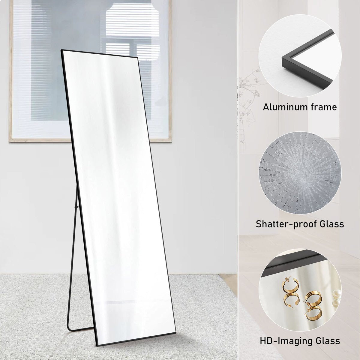 Modern Full Body Standing Floor Mirror Wall Mirror with Stand - Flyachilles