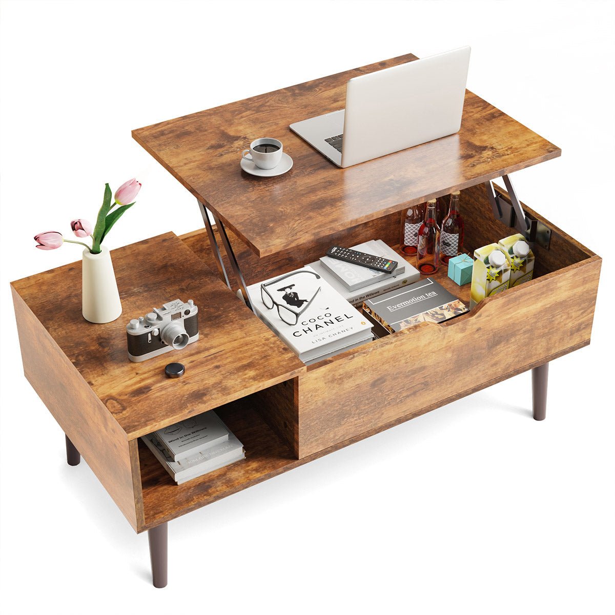 Modern Lift Tabletop Coffee Tables with Storage Shelf and Hidden Compartment - Flyachilles
