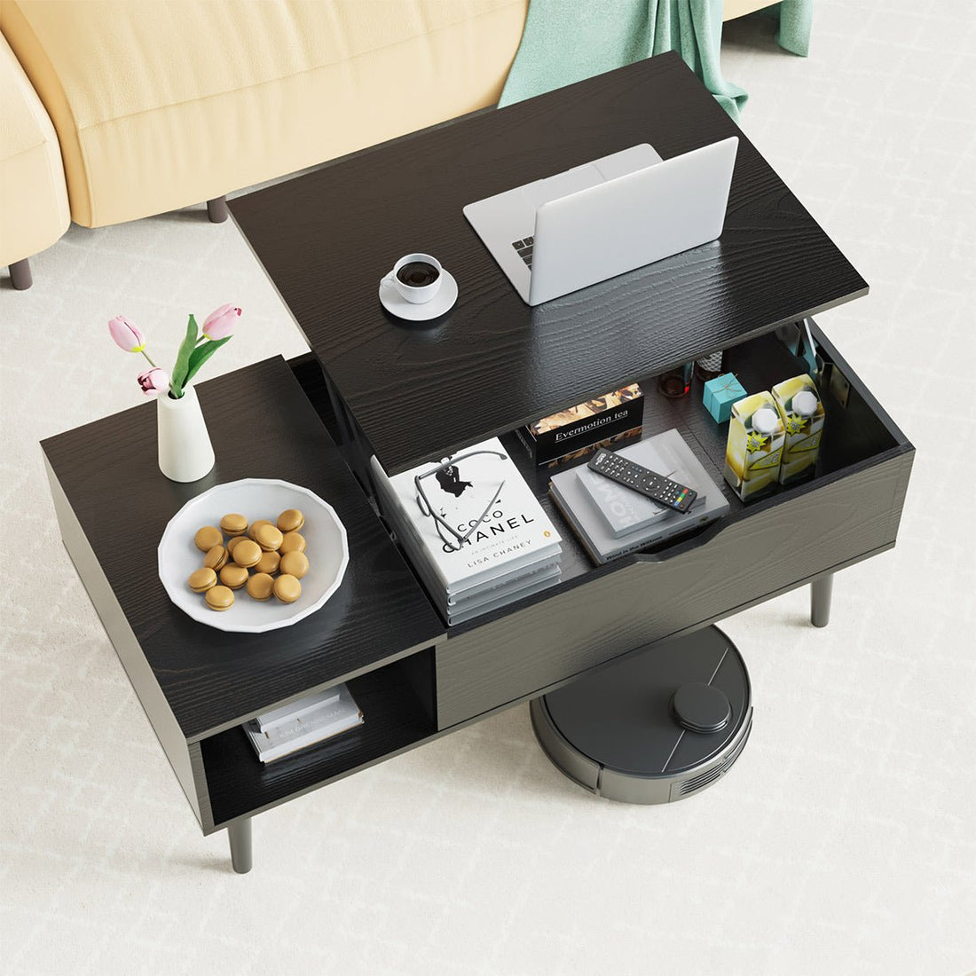 Modern Lift Tabletop Coffee Tables with Storage Shelf and Hidden Compartment - Flyachilles