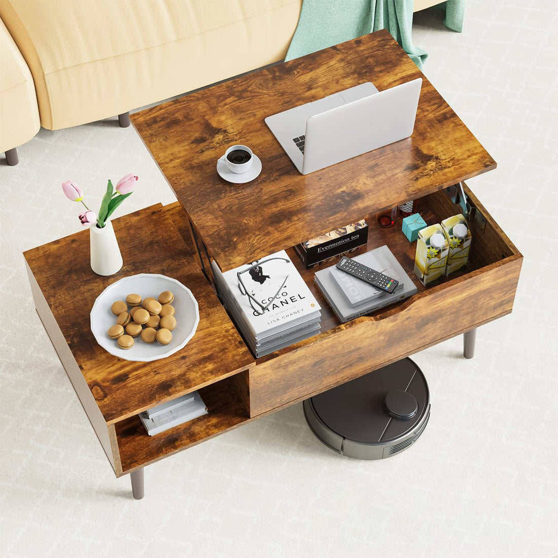 Modern Lift Tabletop Coffee Tables with Storage Shelf and Hidden Compartment - Flyachilles