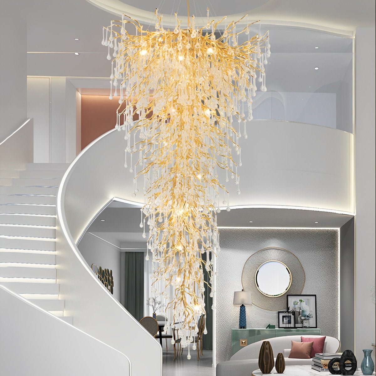 Modern Luxury Gold Tree Branch Teardrop Waterfall Chandelier Lights - Flyachilles