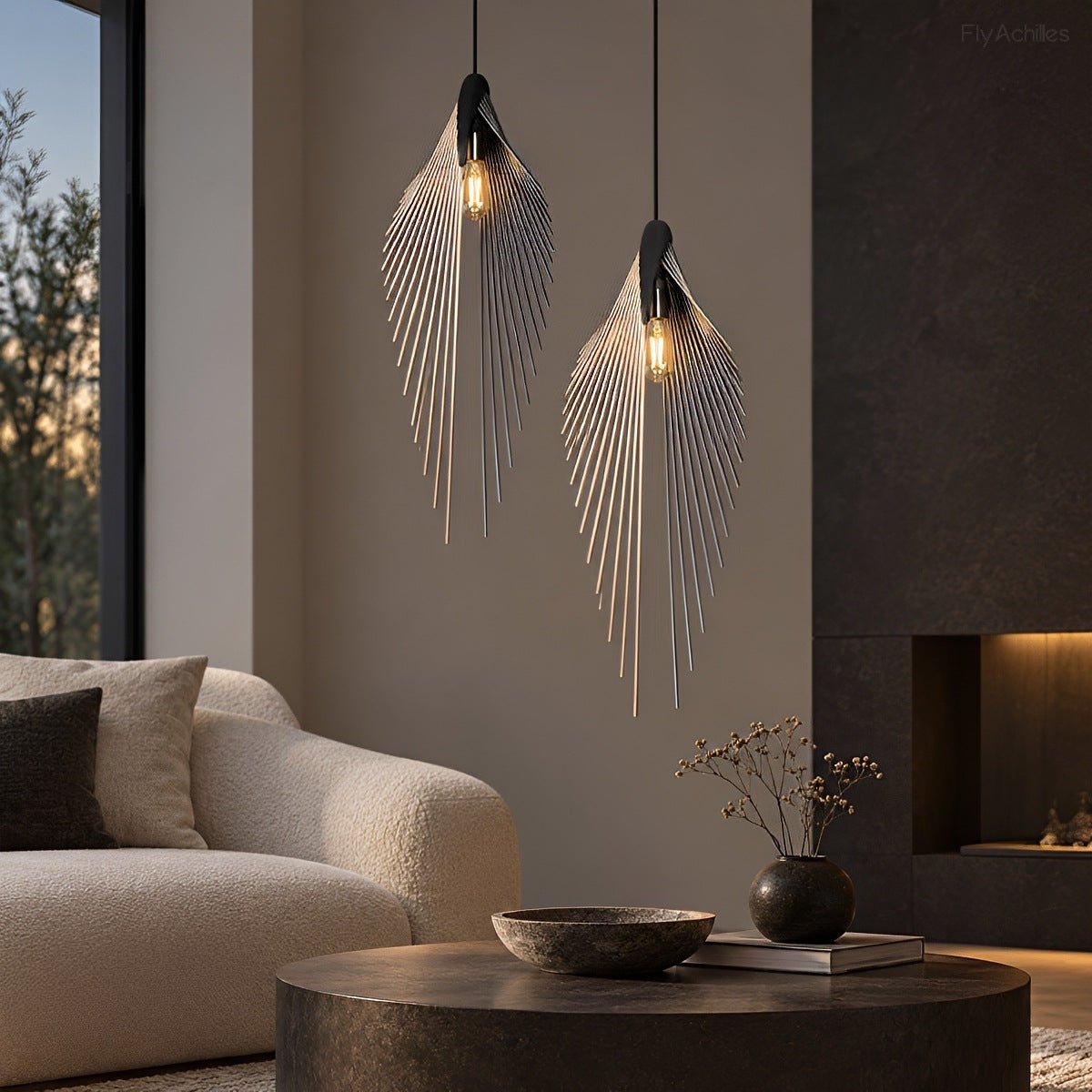 Modern Luxury Sculptural Feather LED Pendant Light - Flyachilles