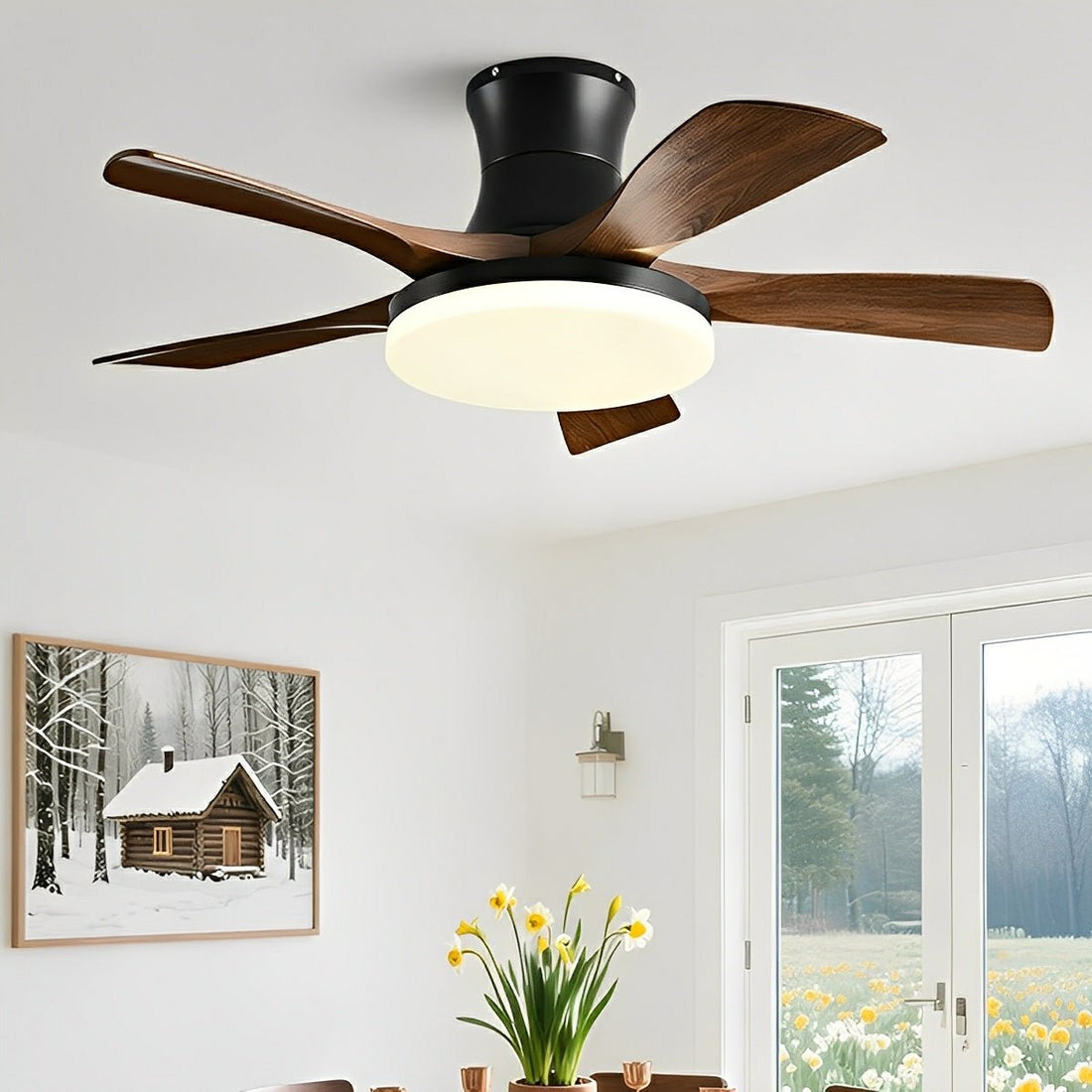 Modern Minimalist 5 - Blades DC Motor Reverse Full - Spectrum LED Ceiling Fan Light - Flyachilles