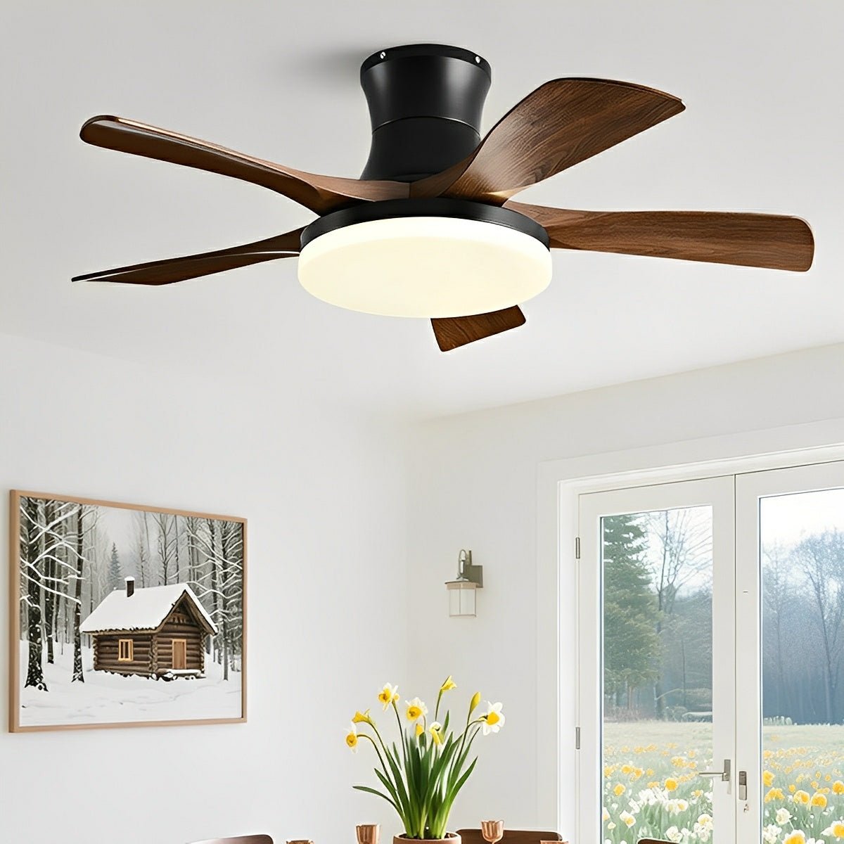 Modern Minimalist 5 - Blades DC Motor Reverse Full - Spectrum LED Ceiling Fan Light - Flyachilles