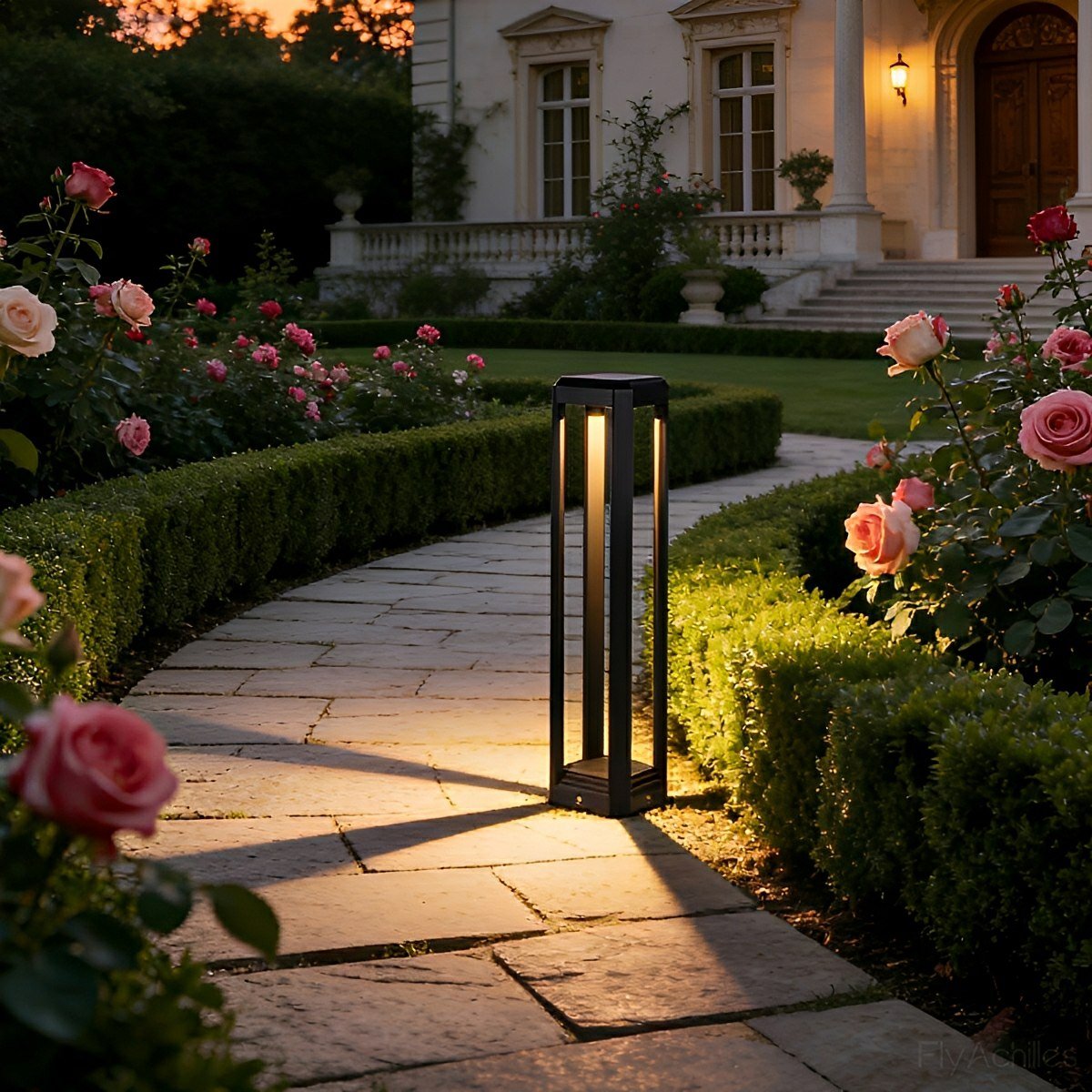 Modern Minimalist Rectangle Hollow Waterproof Black Pathway Post Light - Flyachilles