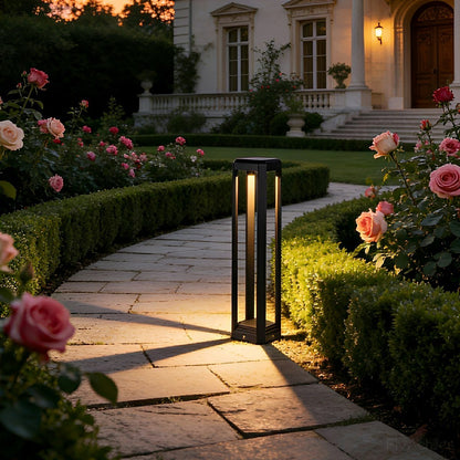 Modern Minimalist Rectangle Hollow Waterproof Black Pathway Post Light - Flyachilles
