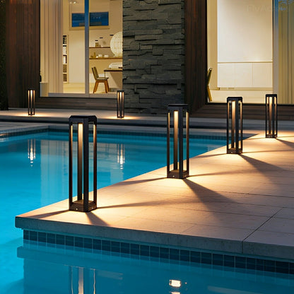 Modern Minimalist Rectangle Hollow Waterproof Black Pathway Post Light - Flyachilles