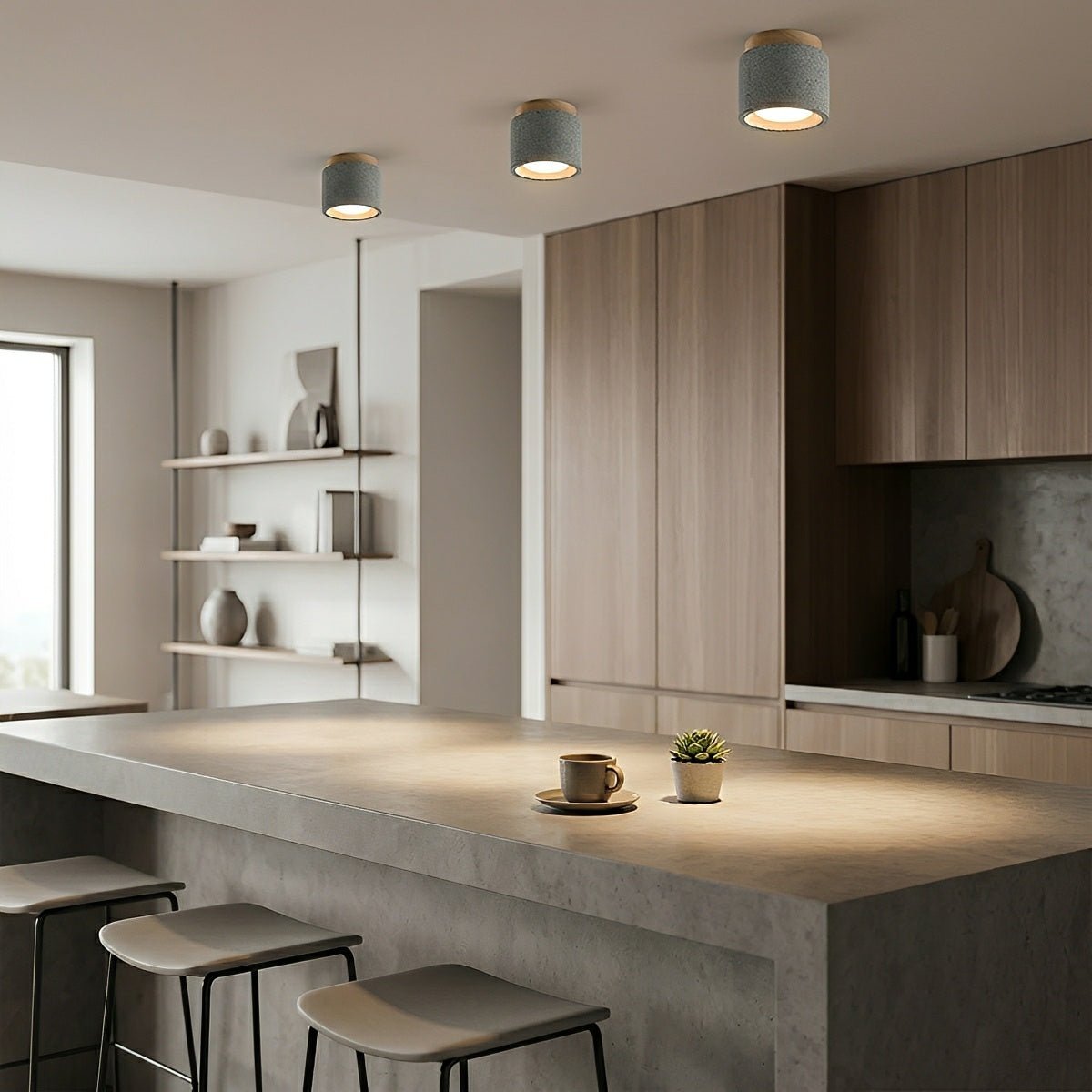 Modern Minimalist Round Concrete LED Ceiling Lights - Flyachilles