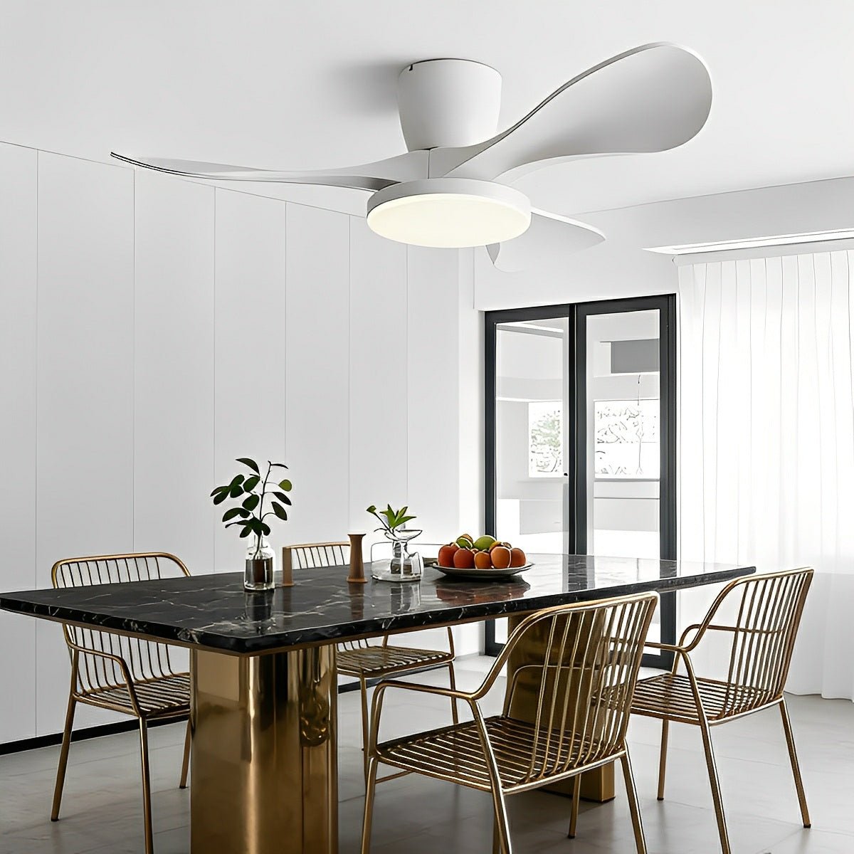 Modern Minimalist Sculptural DC Motor Reverse Ceiling Fan with Light - Flyachilles