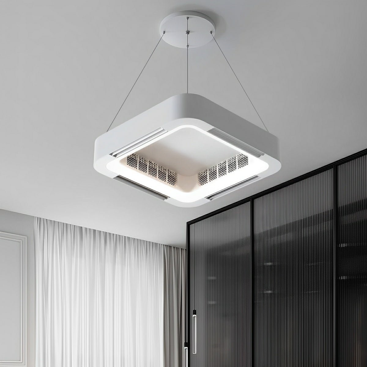 Modern Minimalist Square Dimmable Mainless Lighting LED Pendant Fan ...