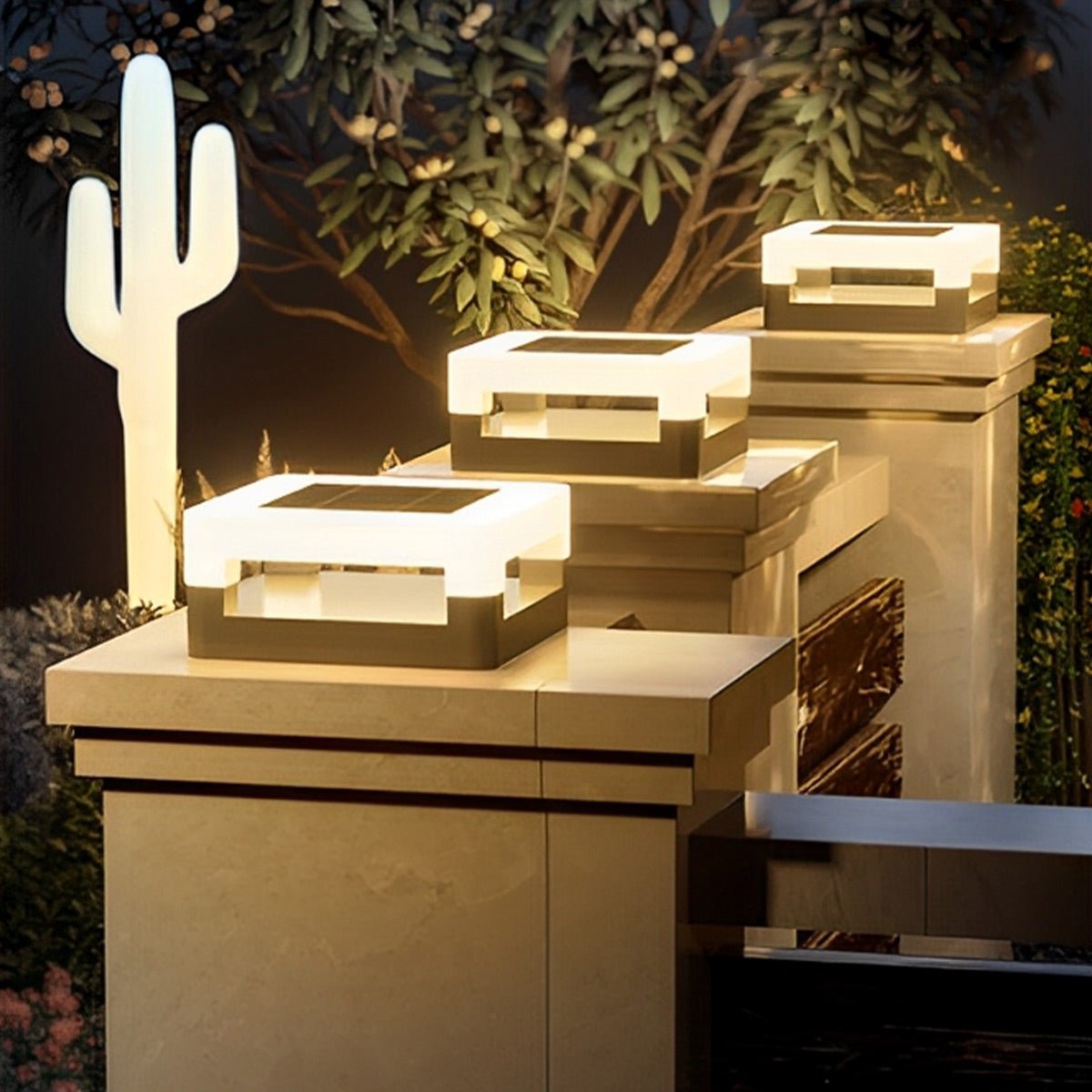 Modern Minimalist Waterproof Solar Square LED Outdoor Post Lights - Flyachilles