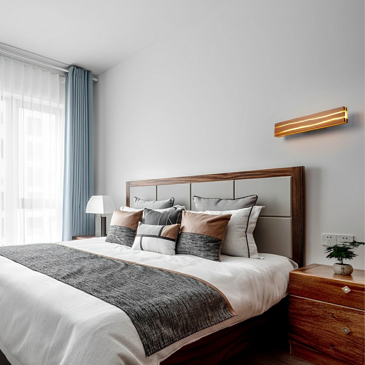 Modern Minimalist Wood Crazed Texture LED Long Strip Indoor Wall Sconce - Flyachilles