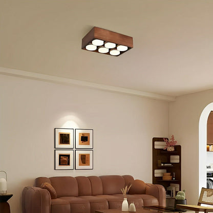 Modern Minimalist Wood Square LED Indoor Ceiling Spot Light - Flyachilles