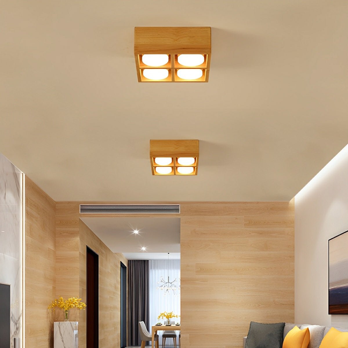 Modern Minimalist Wood Square LED Indoor Ceiling Spot Light - Flyachilles
