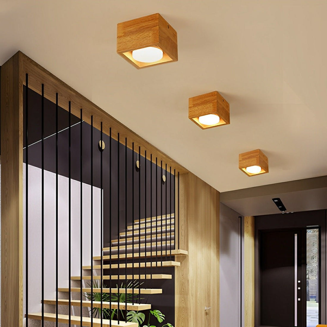 Modern Minimalist Wood Square LED Indoor Ceiling Spot Light - Flyachilles