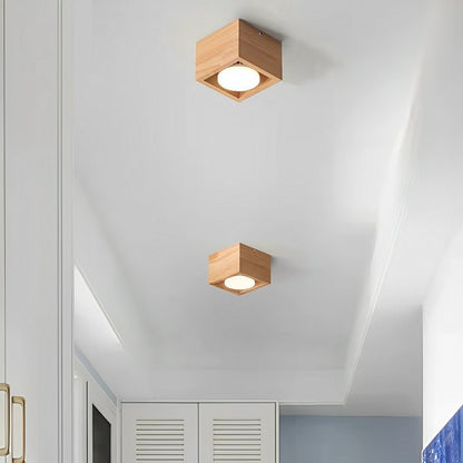 Modern Minimalist Wood Square LED Indoor Ceiling Spot Light - Flyachilles