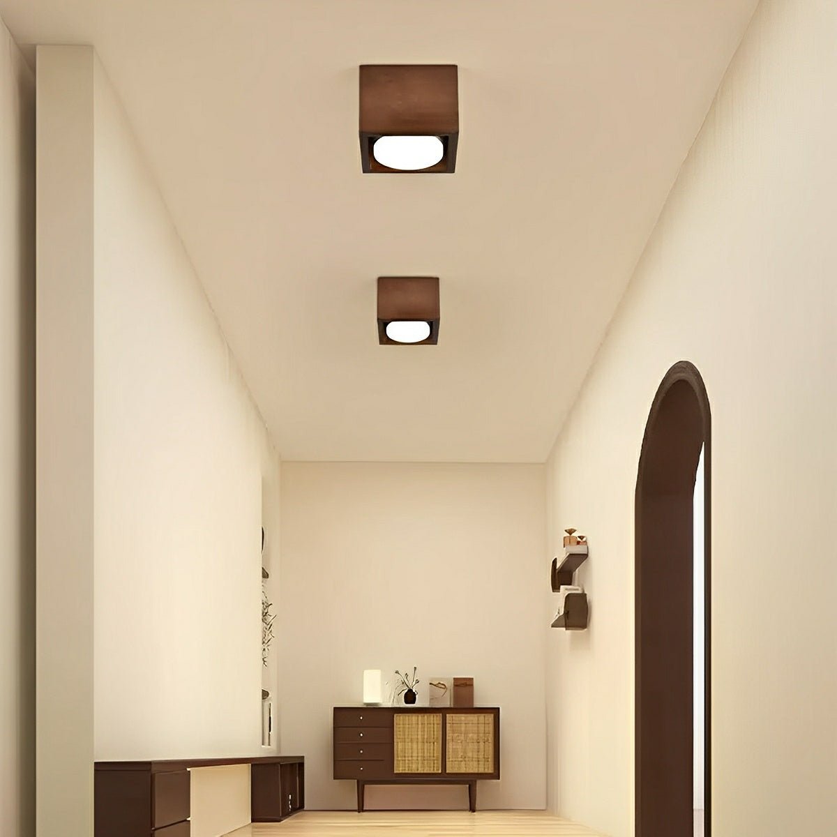 Modern Minimalist Wood Square LED Indoor Ceiling Spot Light - Flyachilles