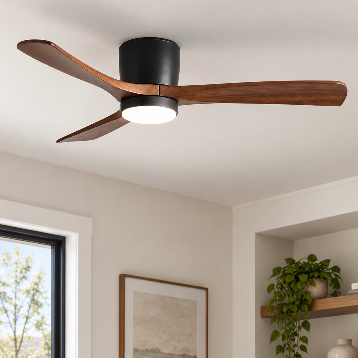 Modern Nordic Minimalist Wood Reverse 6-Speed DC Motor Inverter Ceiling Fan Light - Flyachilles