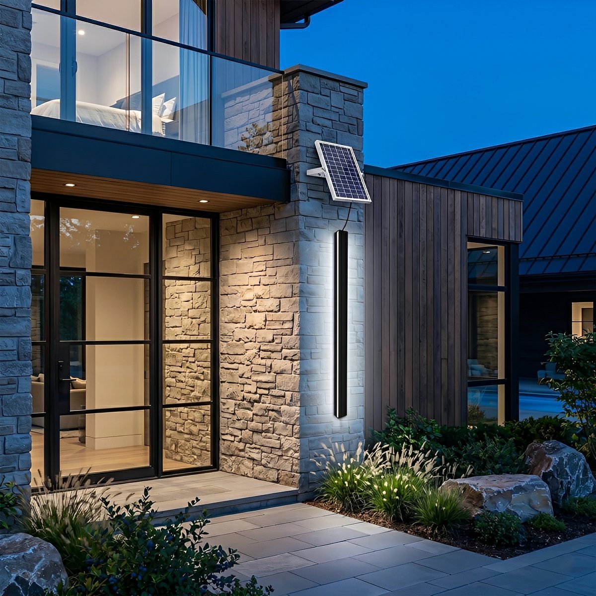 Modern Solar LED Wall Light Waterproof Long Strip Outdoor Sconce - Flyachilles