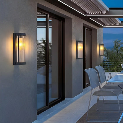 Modern Solar Waterproof Cylinder Striped Glass Outdoor LED Porch Wall Lights - Flyachilles