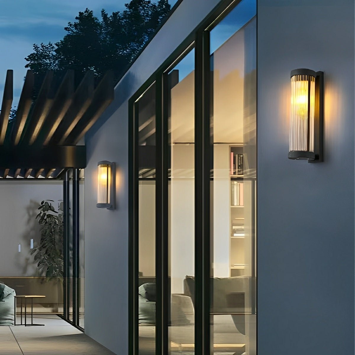 Modern Solar Waterproof Cylinder Striped Glass Outdoor LED Porch Wall Lights - Flyachilles
