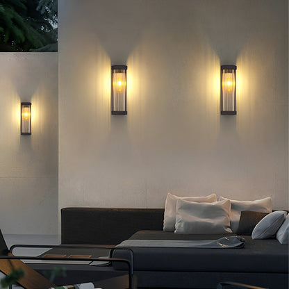 Modern Solar Waterproof Cylinder Striped Glass Outdoor LED Porch Wall Lights - Flyachilles