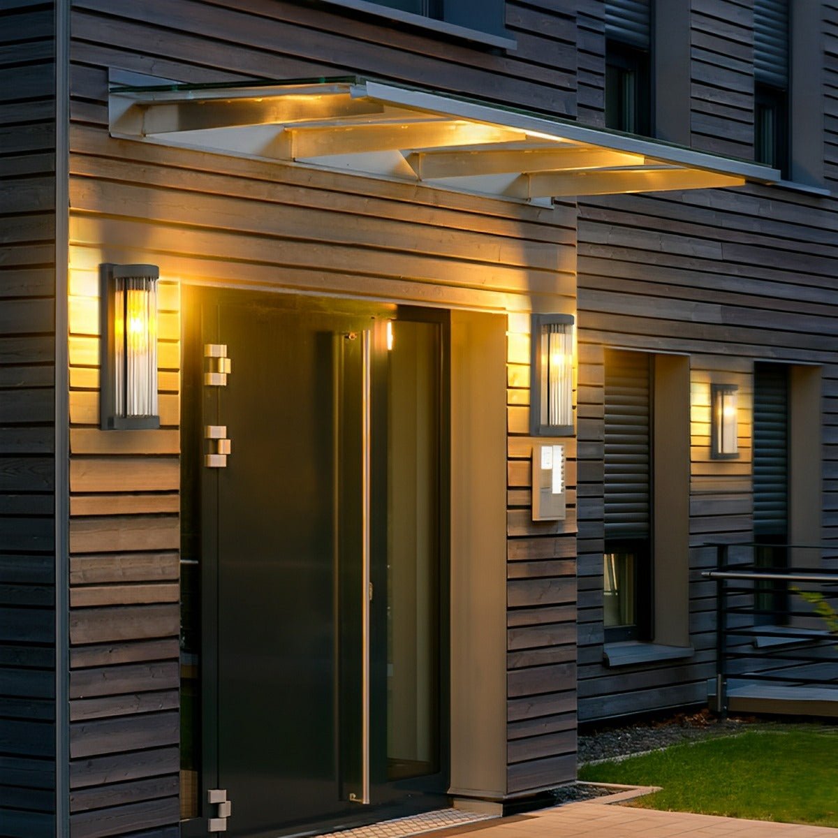 Modern Solar Waterproof Cylinder Striped Glass Outdoor LED Porch Wall Lights - Flyachilles